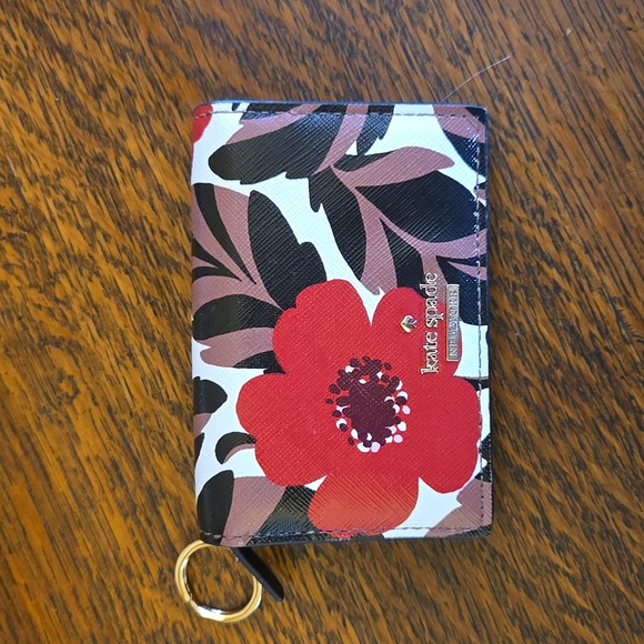 Kate Spade Compact Wallet With Key Ring In Red Poppy Field - Picture 16 of 16